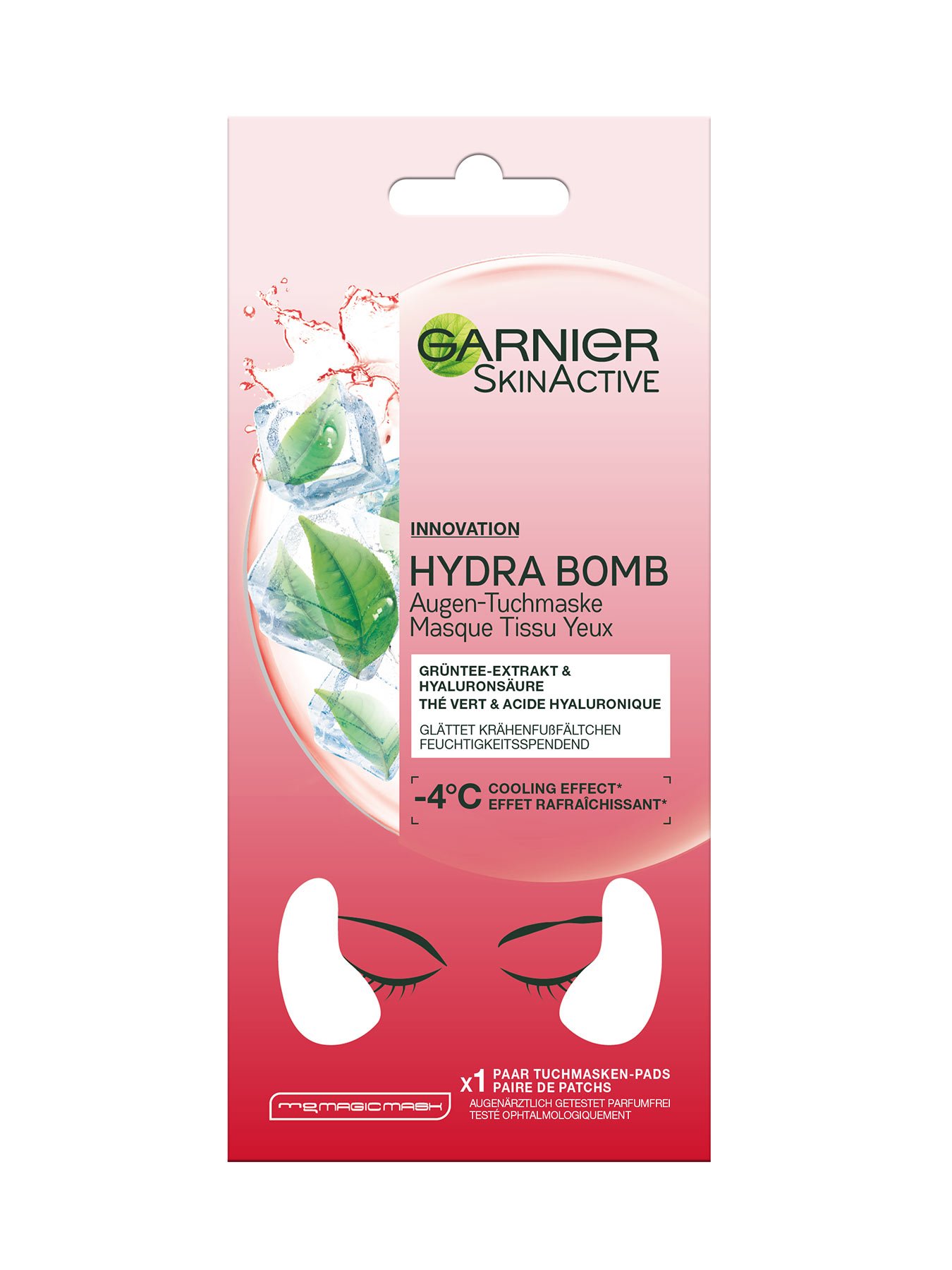 Augen-Tuchmaske-Gruentee-Extrakt-Hyaluronsaeure-Hydra-Bomb-1Stk-Vorderseite-Garnier-Deutschland-gr